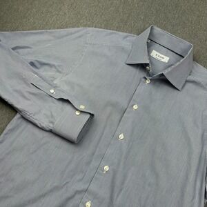 Eton Contemporary Button Up Long Sleeve Shirt Mens 16.5 Medium Blue Stripe